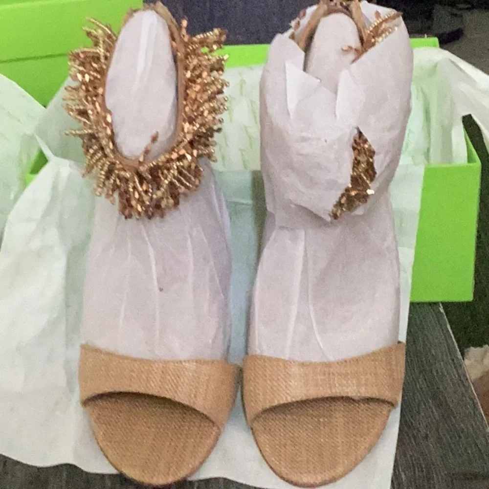 NIB Sam Edelman Size 8M Shoes Tan Raffia - Picture 2 of 7